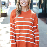 Stand Out Rust Striped Oversized Knit Sweater