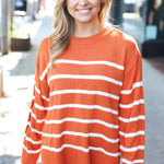 Stand Out Rust Striped Oversized Knit Sweater