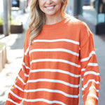 Stand Out Rust Striped Oversized Knit Sweater