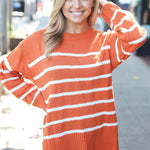 Stand Out Rust Striped Oversized Knit Sweater