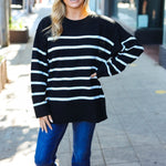 Stand Out Black Striped Oversized Knit Sweater