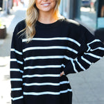 Stand Out Black Striped Oversized Knit Sweater