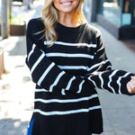 Stand Out Black Striped Oversized Knit Sweater