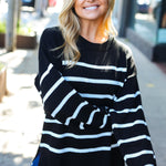 Stand Out Black Striped Oversized Knit Sweater