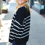 Stand Out Black Striped Oversized Knit Sweater