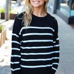 Stand Out Black Striped Oversized Knit Sweater