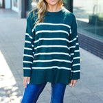 Stand Out Hunter Green Striped Oversized Knit Sweater