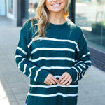 Stand Out Hunter Green Striped Oversized Knit Sweater