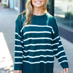 Stand Out Hunter Green Striped Oversized Knit Sweater