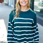 Stand Out Hunter Green Striped Oversized Knit Sweater