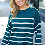 Stand Out Hunter Green Striped Oversized Knit Sweater