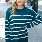 Stand Out Hunter Green Striped Oversized Knit Sweater