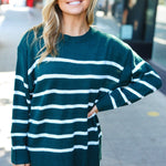 Stand Out Hunter Green Striped Oversized Knit Sweater