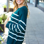 Stand Out Hunter Green Striped Oversized Knit Sweater