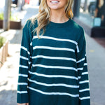 Stand Out Hunter Green Striped Oversized Knit Sweater