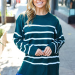 Stand Out Hunter Green Striped Oversized Knit Sweater