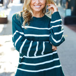 Stand Out Hunter Green Striped Oversized Knit Sweater