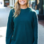 Fall Vibes Hunter Green Rib Knit Large Stitch Oversized Sweater