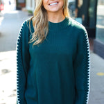 Fall Vibes Hunter Green Rib Knit Large Stitch Oversized Sweater