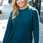 Fall Vibes Hunter Green Rib Knit Large Stitch Oversized Sweater