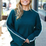 Fall Vibes Hunter Green Rib Knit Large Stitch Oversized Sweater