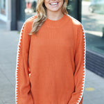 Fall Vibes Rust Rib Knit Large Stitch Oversized Sweater