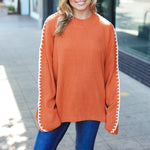 Fall Vibes Rust Rib Knit Large Stitch Oversized Sweater