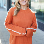 Fall Vibes Rust Rib Knit Large Stitch Oversized Sweater