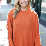 Fall Vibes Rust Rib Knit Large Stitch Oversized Sweater