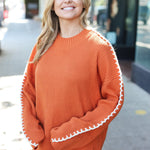 Fall Vibes Rust Rib Knit Large Stitch Oversized Sweater