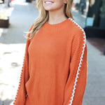 Fall Vibes Rust Rib Knit Large Stitch Oversized Sweater