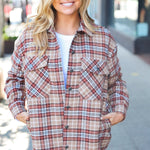 Be You Best Taupe Plaid Quilt Lined Button Down Shacket