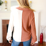 Start Your Day Rust Half & Half Collared Notched Neck Top