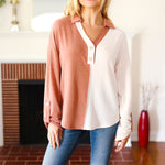 Start Your Day Rust Half & Half Collared Notched Neck Top