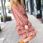 Feminine Flair Terracotta Leopard Print Ruffle Tiered Dress