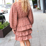 Feminine Flair Terracotta Leopard Print Ruffle Tiered Dress