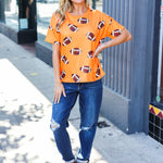 Game Day Orange Football Print Knit Top