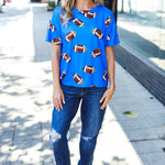 Game Day Blue Football Print Knit Top