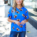 Game Day Blue Football Print Knit Top