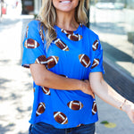 Game Day Blue Football Print Knit Top