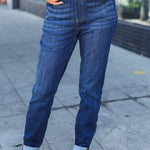 Judy Blue Dark Wash Pull On Cuffed Slim Fit Jeans