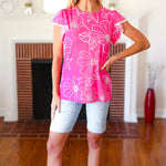 Follow Me Fuchsia Floral Ric Rac Trim Flutter Sleeve Top