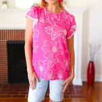 Follow Me Fuchsia Floral Ric Rac Trim Flutter Sleeve Top