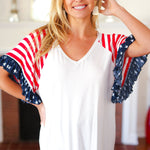 Feeling Patriotic Stars & Stripes Flutter Sleeve V Neck Top