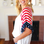 Feeling Patriotic Stars & Stripes Flutter Sleeve V Neck Top