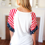 Feeling Patriotic Stars & Stripes Flutter Sleeve V Neck Top