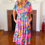 Tropical Trance Fuchsia Floral Smocked Waist Maxi Dress