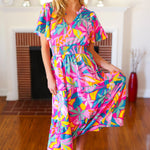 Tropical Trance Fuchsia Floral Smocked Waist Maxi Dress