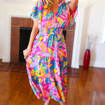 Tropical Trance Fuchsia Floral Smocked Waist Maxi Dress