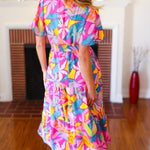 Tropical Trance Fuchsia Floral Smocked Waist Maxi Dress